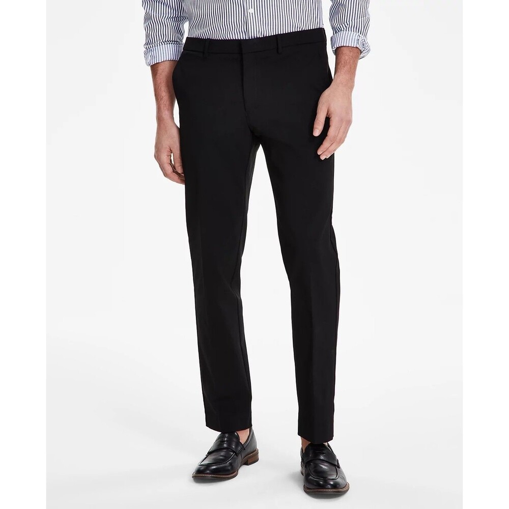 $95 NEW TOMMY HILFIGER Mens 36x32 Solid Black TH FLEX Dress Pants/Slacks